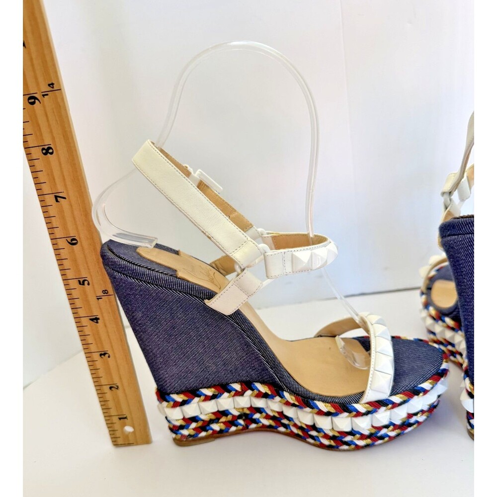 Christian Louboutin Cataclou Espadrille Sandals Red White Blue Denim Size 37 / 7 - Picture 5 of 15